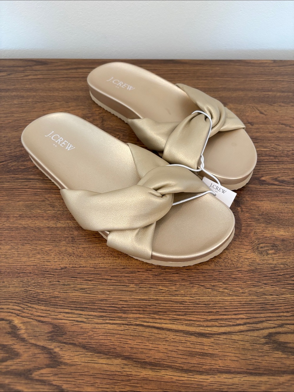 J. Crew Women's Metallic Champagne Knotted Slide Sandals